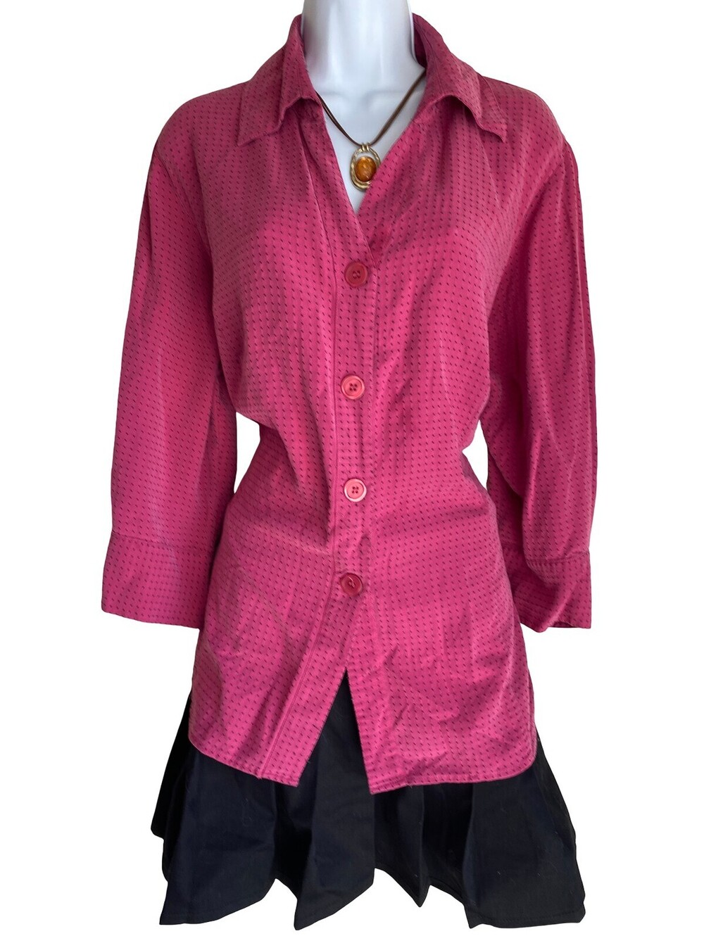 Vintage Notations Plus 2X Pink Dotted 3/4 Sleeve Button Up Tunic Blouse Fall